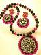 Black & Pink Embossed terracotta Set /w Light Weight Earrings Black & Pink Embossed terracotta Set /w Light Weight Earrings