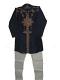 Kids Churidar Sherwani Kurta Suit In Dark Blue Jamawar
