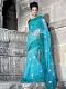 Teal Blue & Green Patch Work Designer Net Saree Teal Blue & Green Patch Work Designer Net Saree