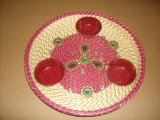 Jute Work Pink Dori Pooja Thali /w 3 Wati