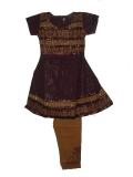 Kids Anarkali Suit In Maroon & Mustard Cotton