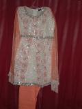 Cotton White & Orange Net Sleeves Girls Churidar Kurta Cotton White & Orange Net Sleeves Girls Churidar Kurta