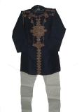 Kids Churidar Sherwani Kurta Suit In Dark Blue Jamawar Kids Churidar Sherwani Kurta Suit In Dark Blue Jamawar