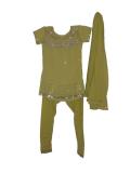 Churidar Kurta For Kids In Lime-green With Silver Zari Work Churidar Kurta For Kids In Lime-green With Silver Zari Work