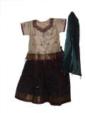 South Indian Pattu Pavada Blouse For Kids In Tan & Black South Indian Pattu Pavada Blouse For Kids In Tan & Black