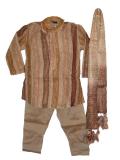 Fancy Kurta Pajama For Boys In Shaded Gold & Brown Stripes