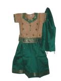 South Indian Dress, Pattu Pavada In Tan And Green Color