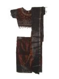 Traditional Saree Blouse Outfit For Girls In Brown & Grey Silk