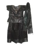 Kids Printed Pattu Langa Blouse In Dark Grey & Black