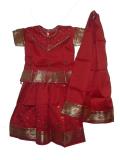 South Indian Lehenga Choli, Kids Maroon Pattu Langa Blouse