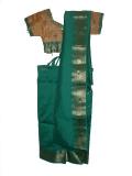 Saree Blouse For Girls, Pre-stitched Green & Tan Silk Sari
