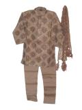 Boys Formal Kurta Pajama In Light & Dark Brown Tissue Boys Formal Kurta Pajama In Light & Dark Brown Tissue