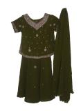 Green Zari Work Georgette Ghagra Choli For Children
