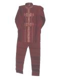 Boys Silk Kurta Pajama In Maroon With Embroidery