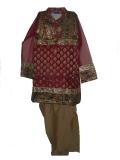 Punjabi Salwar Kurta For Kids In Red & Mehndi With Net Sleeves Punjabi Salwar Kurta For Kids In Red & Mehndi With Net Sleeves