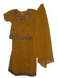 Kids Ghagra Choli In Gold Crepe With Stone Work Kids Ghagra Choli In Gold Crepe With Stone Work