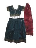 Pattu Pavadai Blouse Outfit, Dark Blue Pattu Langa For Kids