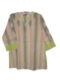 Casual Cotton Kurta With Stripes & Embroidery