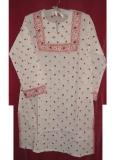 Long White Cotton Printed Indian Kurta W/ Embroidery Long White Cotton Printed Indian Kurta W/ Embroidery