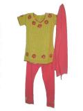 Churidar Kurta For Kids In Green & Pink W/ Sequin Work