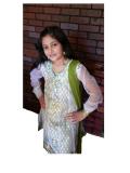 Net Churidar Kurta For Girls In Green & Cream Color