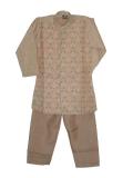 Boys Jodhpuri Kurta Pajama In Light Gold Jamawar Boys Jodhpuri Kurta Pajama In Light Gold Jamawar