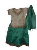Pattu Pavadai Langa Blouse In Tan & Sea Green Color Pattu Pavadai Langa Blouse In Tan & Sea Green Color