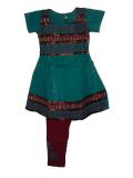 Cotton Embellished Blue & Red Churidar Anarkali Suit For Kids