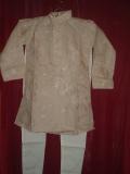 Elegant Embroidered Beige Bengali Kurta Pajama For Durga Puja Elegant Embroidered Beige Bengali Kurta Pajama For Durga Puja