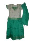 Kids Pavada Blouse From South India In Sea Green & Cream Kids Pavada Blouse From South India In Sea Green & Cream