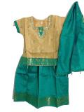 Kids Pattu Langa Sattai Outfit In Tan & Blue Color Kids Pattu Langa Sattai Outfit In Tan & Blue Color