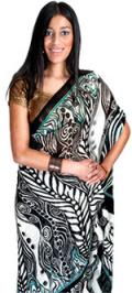 Multi Shade Black & White Saree with Contrasting Border Multi Shade Black & White Saree with Contrasting Border