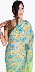 Casual Saree, Floral Pattern Blue, Green & Yellow Casual Saree