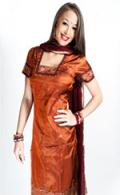 Pure Silk Salwaar Kameez Suit in Rust & Burgundy Color Pure Silk Salwaar Kameez Suit in Rust & Burgundy Color