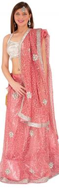 Indian Bridal Wear, Peach Pink Net Bridal Lehanga Choli