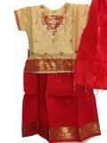 Red & Tan Pavada Pattu Lehenga Girls Indian Dress Red & Tan Pavada Pattu Lehenga Girls Indian Dress