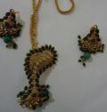 Golden Necklace & Earrings Set with Green Beads