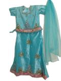 Net Lehenga Choli In Light Blue & Pink With Kundan Work