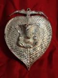 Silver Color Lord Ganesh Statue on Leaf Wall Hanging