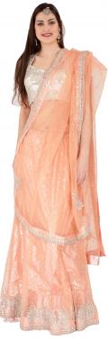 Peach Net and Shimmer Bridal Designer Lehanga Choli