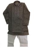 Boys Cotton Kurta Pajama In Black & Grey With Embroidery Boys Cotton Kurta Pajama In Black & Grey With Embroidery