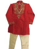 Red Stone Work Embossed Silk Kurta Pajama For Kids Red Stone Work Embossed Silk Kurta Pajama For Kids