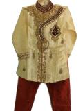 Cream Raw Silk Party-wear Sherwani Kurta For Boys Cream Raw Silk Party-wear Sherwani Kurta For Boys