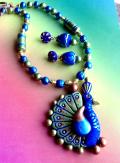 Handmade Terracotta Jhumka Earrings & Peacock Necklace Handmade Terracotta Jhumka Earrings & Peacock Necklace
