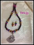 Handmade Wooden Beads Necklace with Silver Peacock Pendant
