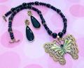 Black Agate Beads Necklace with Gold Butterfly Pendant