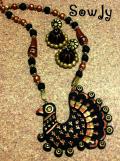 Black Terracotta Peacock Necklace Set with Jhumkas
