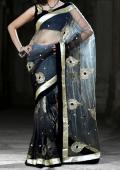 Designer Black & Grey Shaded Saree with Gold Trim Designer Black & Grey Shaded Saree with Gold Trim