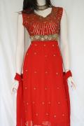 Bright Red Anarkali Suit with Gold Beads & Sequins