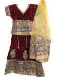 Party Wear Fuchsia Velvet Lehenga Choli For Kids Party Wear Fuchsia Velvet Lehenga Choli For Kids